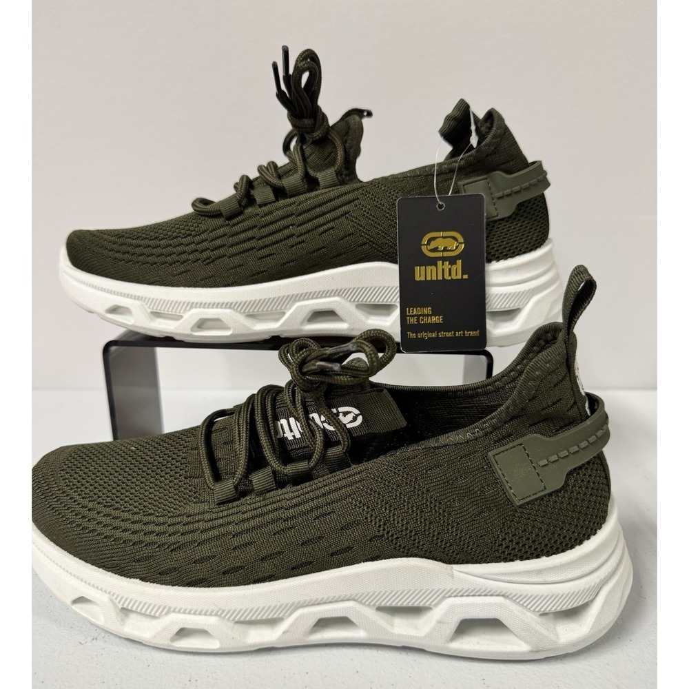 Size 9US- Echo Unlimited Olive Green Sneaker Shoes, White Sole